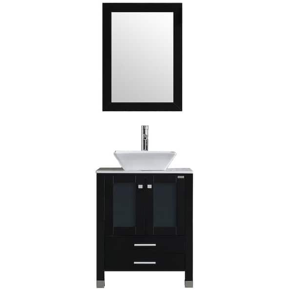 Unbranded Wonline 24.5 in. W x 21.7 in. D x 61 in. H Single Sinks Bath Vanity in Black with Glass Top and Mirror