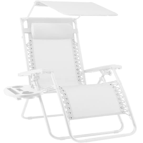Zero Gravity Recliner Chair with Adjustable Canopy Shade, Headrest, Side Tray, Textilene Mesh, Snow