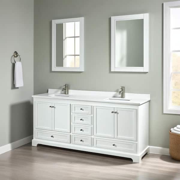 Deborah 80 in. W x 22 in. D Double Vanity in White with Cultured Marble Vanity Top in White with White Basins