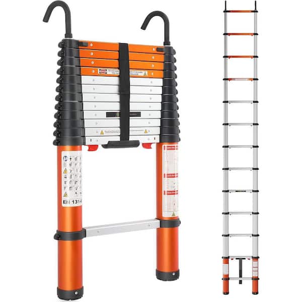 12.5 ft. Aluminum Telescoping Extension Ladder with 1-Button Retraction and 330 lb. Capacity Safe and Portable Design