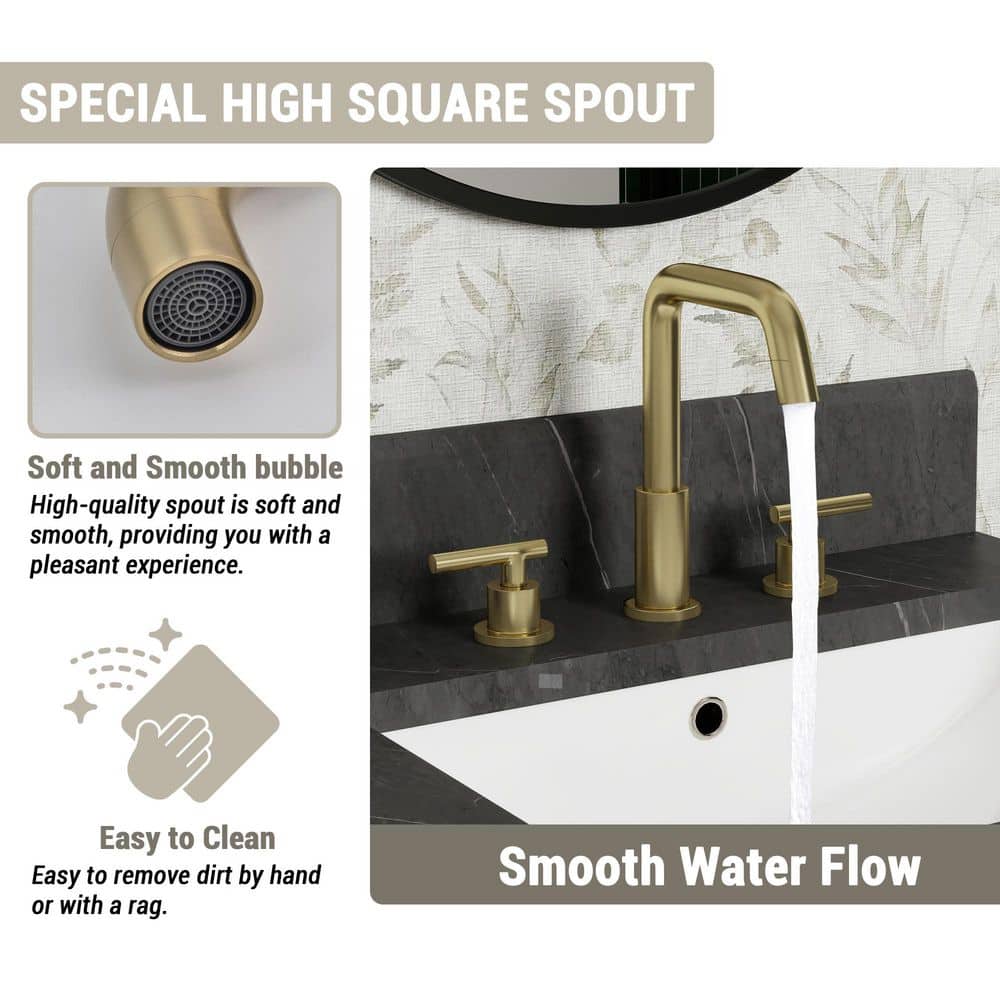 Brushed Gold Solid Brass Widespread Bathroom Faucet