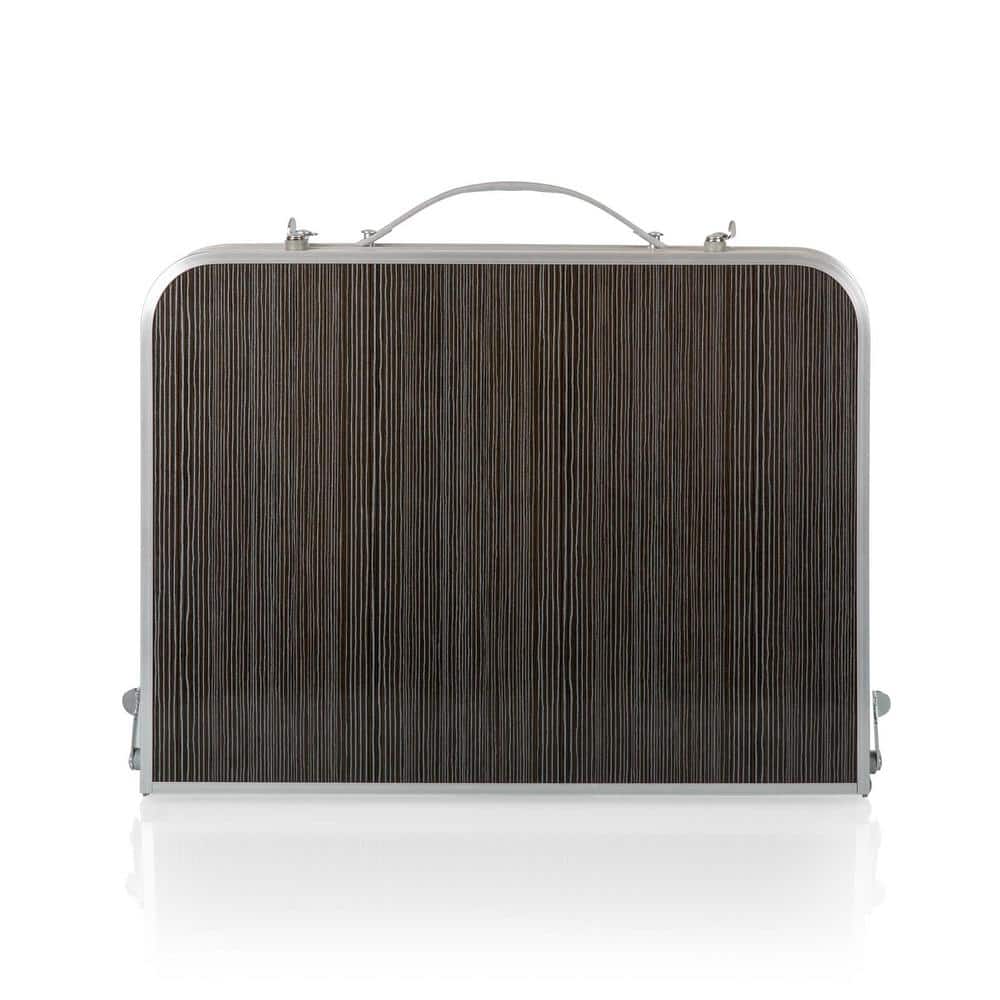 Charcoal Wood Grain Portable Aluminum Folding Table