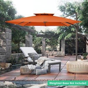 11 ft. x 11 ft. Square Two-Tier Top Rotation Outdoor Cantilever Patio Umbrella with Cover in Orange