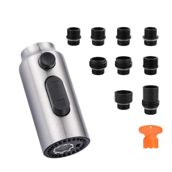 3 Function Kitchen Faucets Spray Head Replacement with 9-Adapters in Brushed Nickel