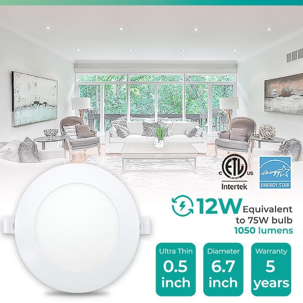 Round LED Recessed Ceiling Panel Lighting White 12 Watt Light 6000K Stylish x 10 