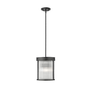 Carnaby 10 in. 3-Light Matte Black Shaded Pendant Light with Clear Ribbed Glass Shade, No Bulbs Included