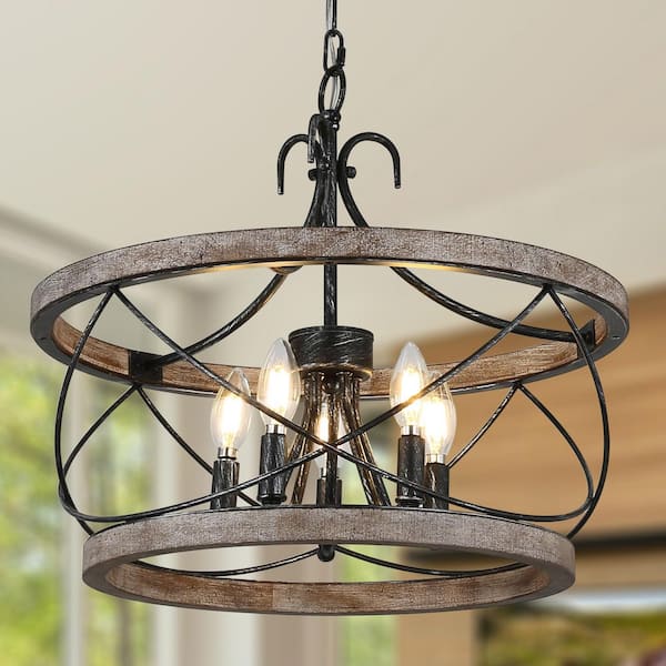 Bella Depot 5-Light Weathered Wood Rustic Wood Chandelier with No Bulbs Included