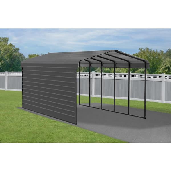 12 ft. W x 24 ft. D x 9 ft. H Charcoal Galvanized Steel Carport with 1-Side Wall Kit
