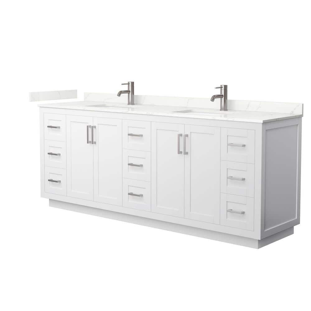 Miranda 84 in. W x 22 in. D x 33.75 in. H Double Bath Vanity in White with Giotto Quartz Top -  Wyndham Collection, 840193358782