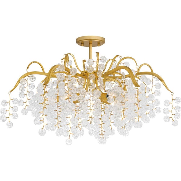 Quoizel Maple 29 in. 6-Light Gold Leaf Semi Flush Mount