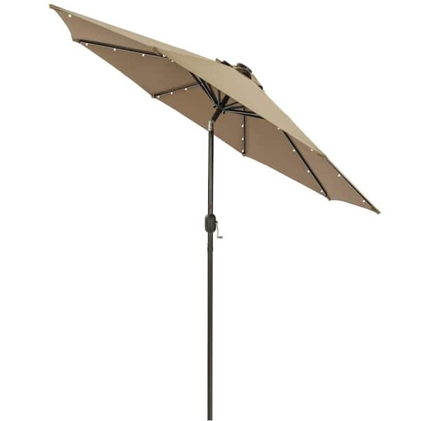 WELLFOR Large 9 ft. Market Solar Tilt Patio Umbrella in Brown with 32 LED Lights