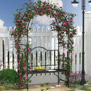 45 .25 in. W x 80 in. H Metal Trellis Arbor Outdoor Arch for Climbing Plants with 2-Person Garden Bench, Black