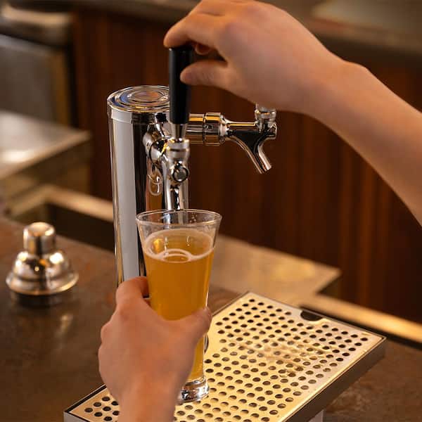Kegerator Tower Kit Dual Taps Beer Conversion Kit Silver Stainless Steel Keg Beer Tower Dispenser with Dual Gauge CGA320