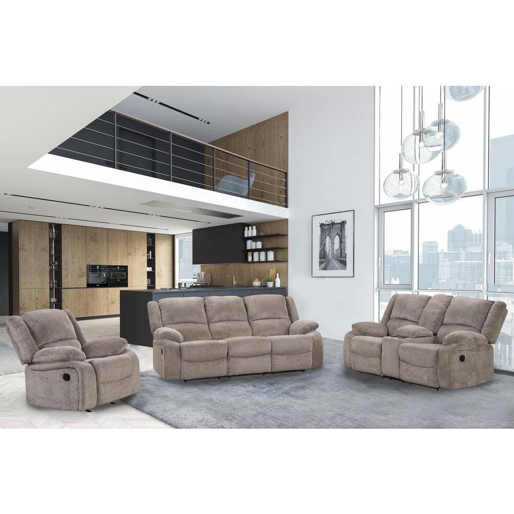 Gray Chenille Reclining Loveseat with Storage and Cup Holders