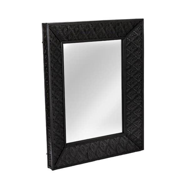 Storied Home 20.5 in. W x 25.4 in. H Rattan Satin Black Finish Decorative Mirror