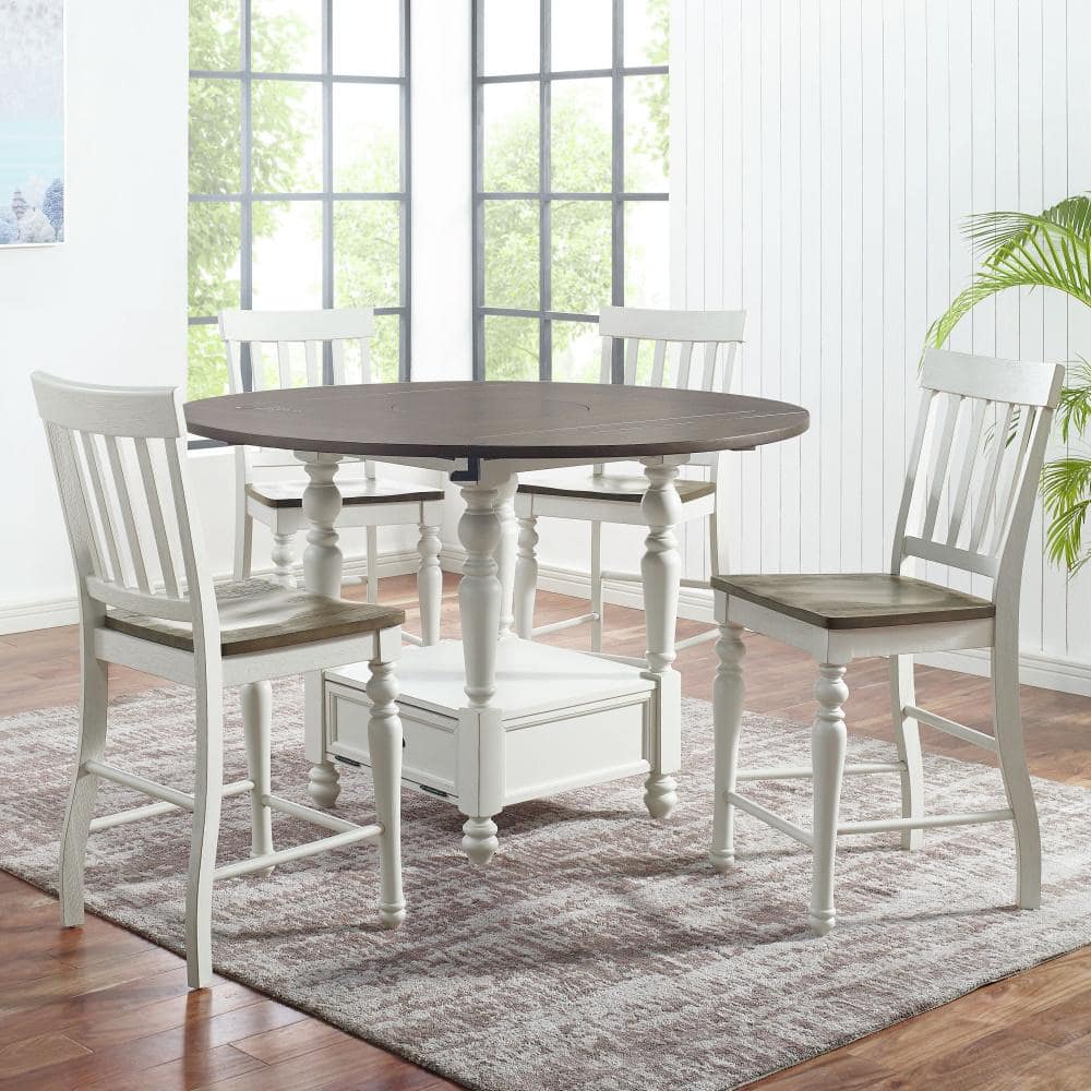 Ivory and Dark Oak 9-Piece Counter Height Dining Set