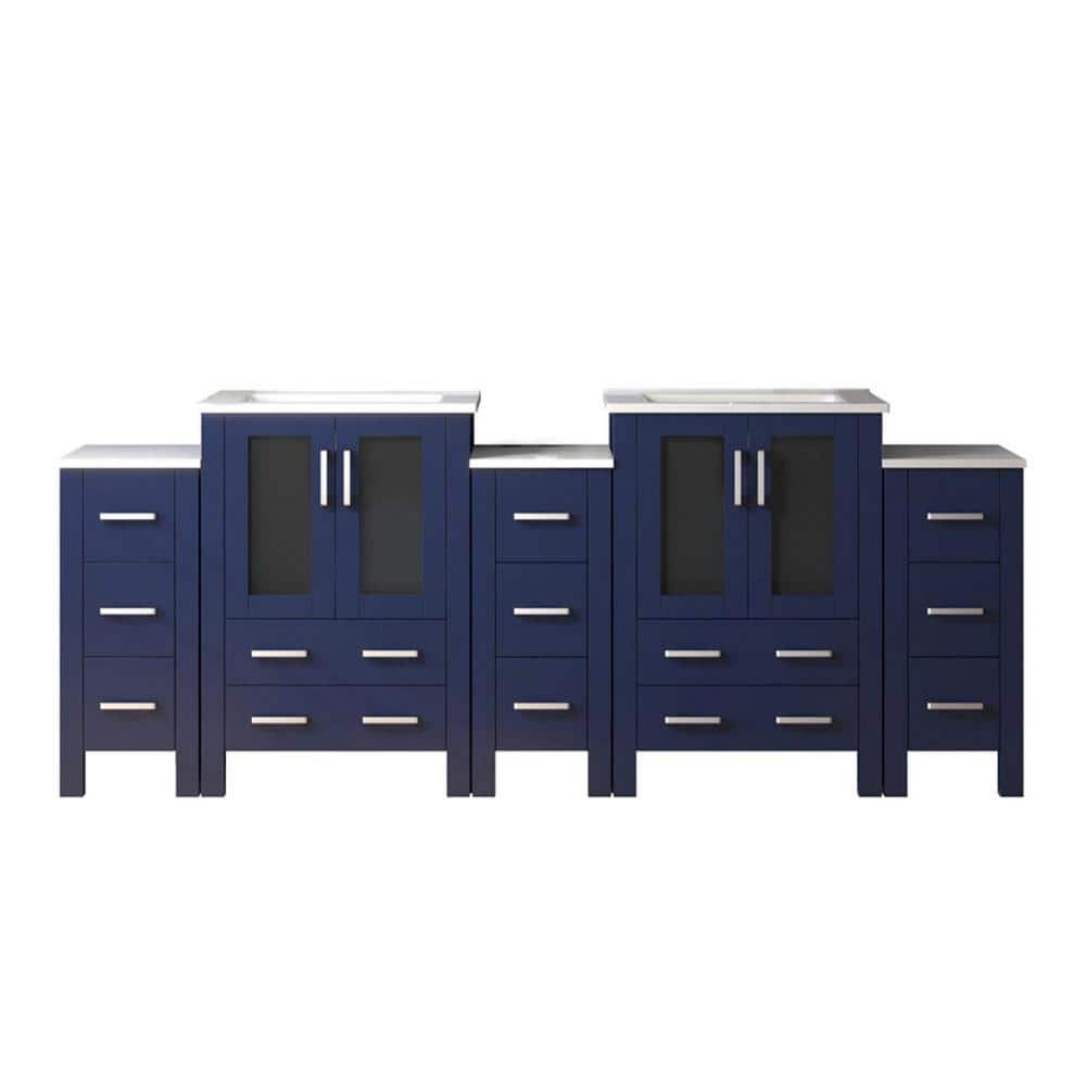 Volez 84 in W x 18.25 in D Navy Blue Double Bath Vanity with Side Cabinets, and White Ceramic Top price history on PriceWatchPro