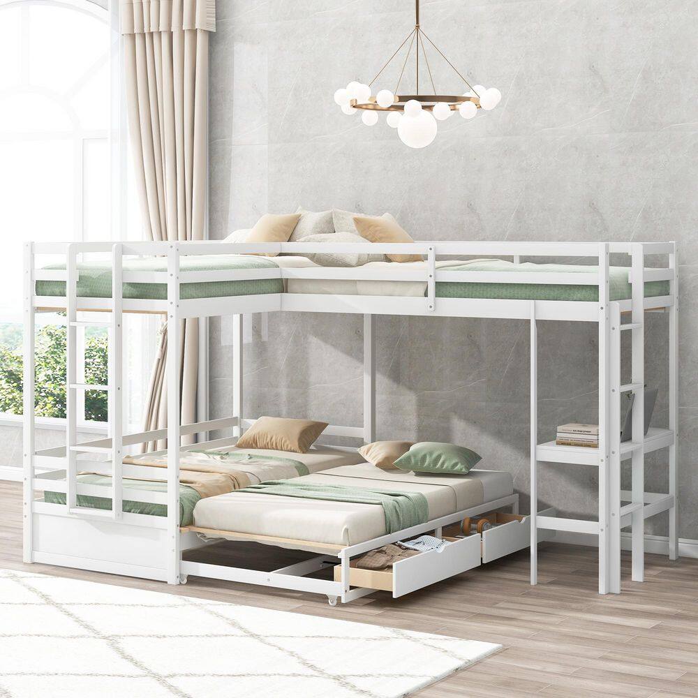 ANBAZAR White Twin over Twin &King Bunk Bed with Safety Guardrail and ...