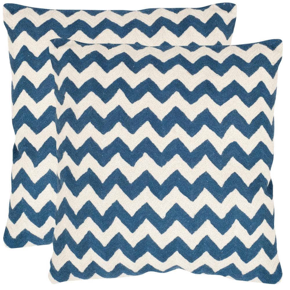 Navy Blue and White Embroidered Cotton Canvas Square Pillow Set