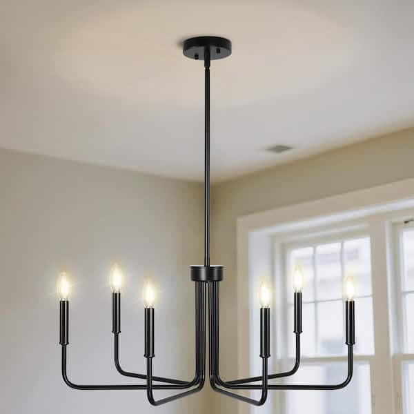 28 in. 6-Light Black Chandelier Farmhouse Chandelier for Dining Room, Dining Light Fixtures Over Table