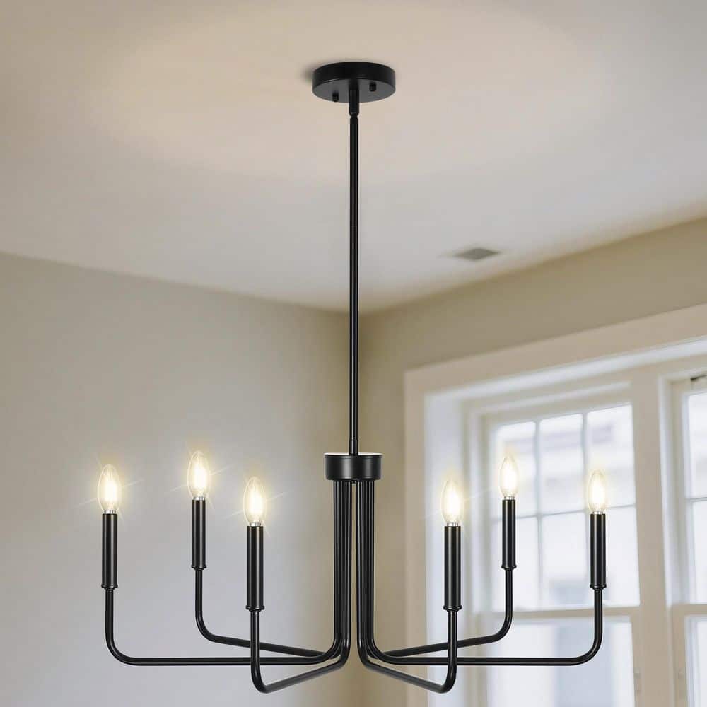 YANSUN 28 in. 6-Light Black Farmhouse Chandelier Industrial Dining