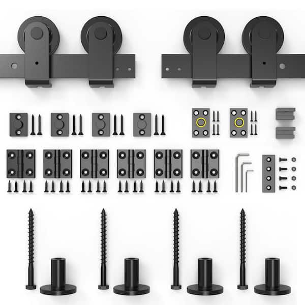 WINSOON 4.5 ft. /54 in. I Shape Frosted Black Top Mount Bi-Fold Sliding Barn Door Hardware Track Kit for 4-Doors