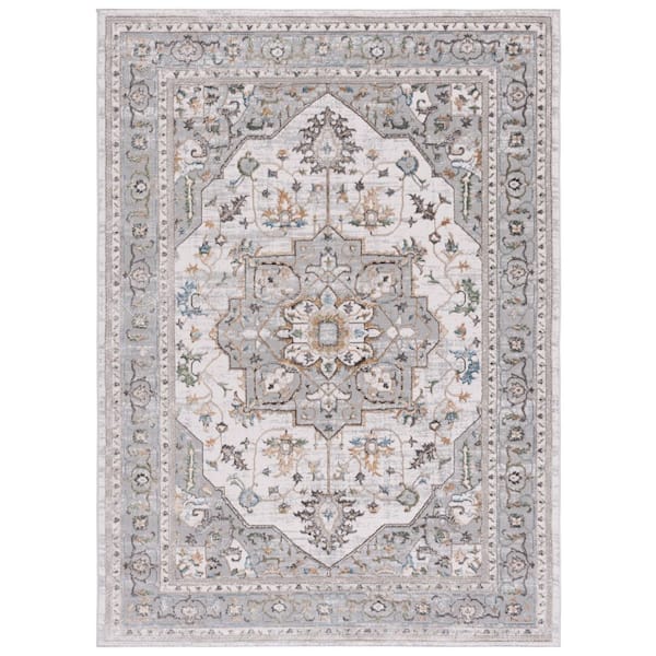 Bel Air 10 ft. x 14 ft. Gray/Light Gray Floral Medallion Area Rug
