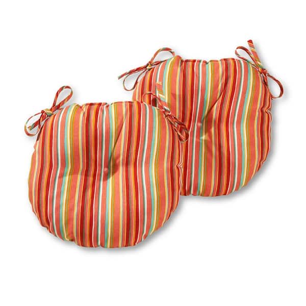 Watermelon Stripe 15 in. Round Outdoor Seat Cushion (2-Pack)