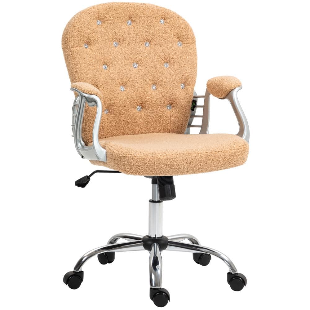 Khaki Fabric and Metal Swivel Task Chair with Fixed Arms