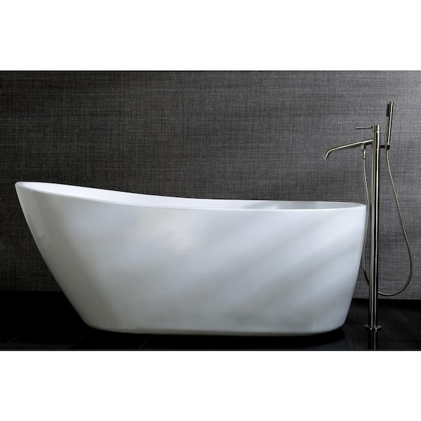 Aqua Eden Fusion 59 in. Acrylic Front Drain Flatbottom Freestanding Bathtub in White