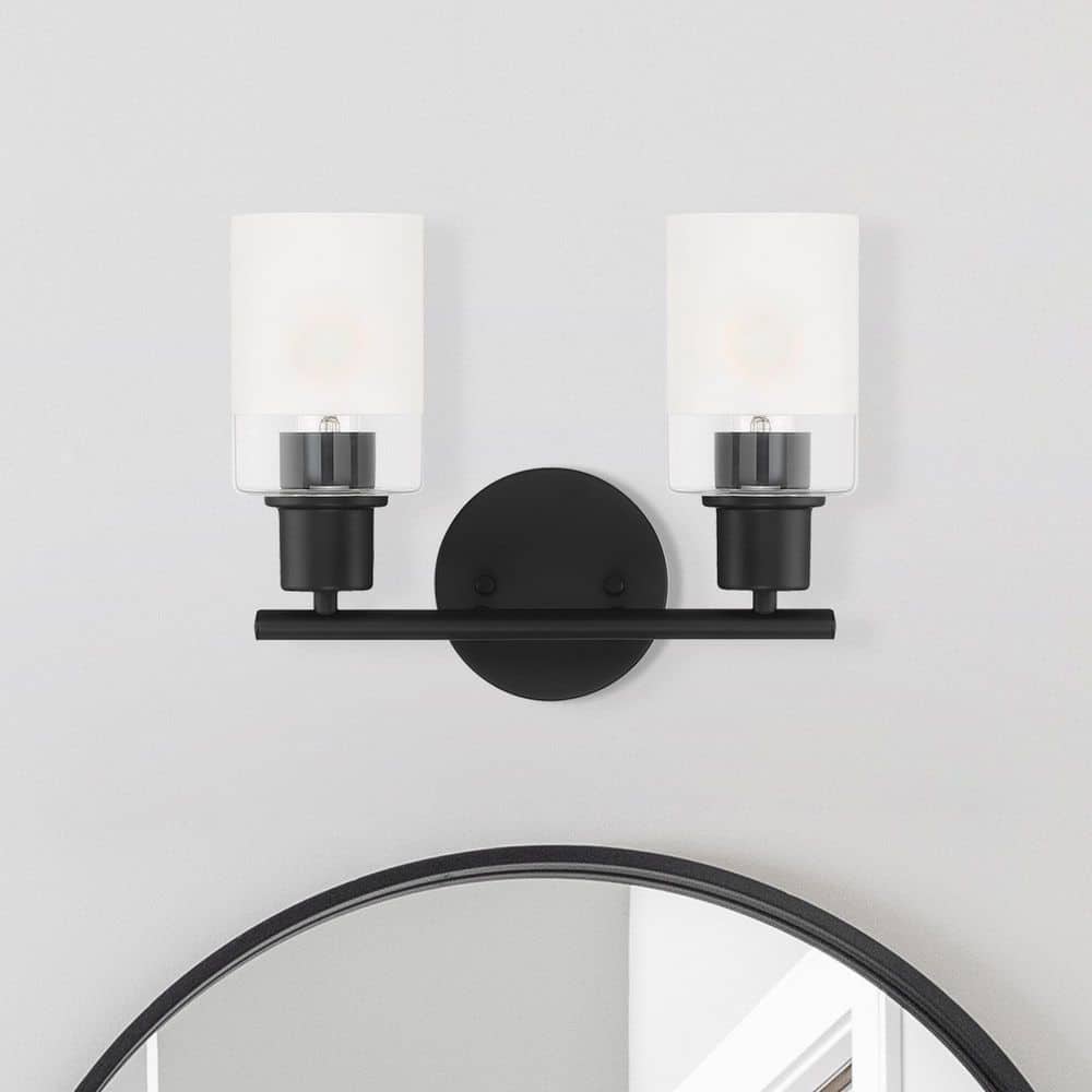 Cedar Lane 13 in. 2-Light Matte Black Modern Vanity Light with Clear and Etched Glass Shades price history on PriceWatchPro