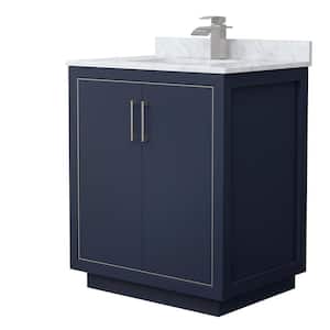 Icon 30 in. W x 22 in. D x 35 in. H Single Bath Vanity in Dark Blue with White Carrara Marble Top