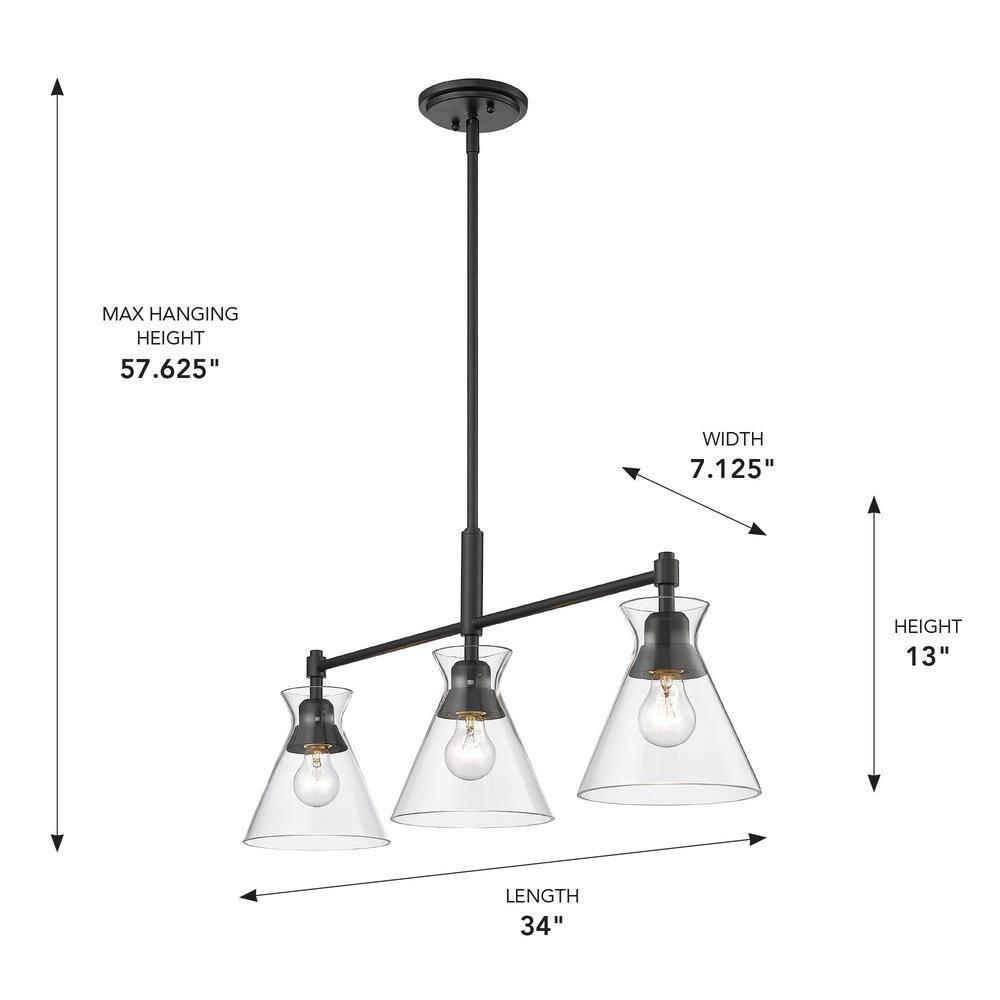 Malta Matte Black Linear Pendant with Clear Glass Shades