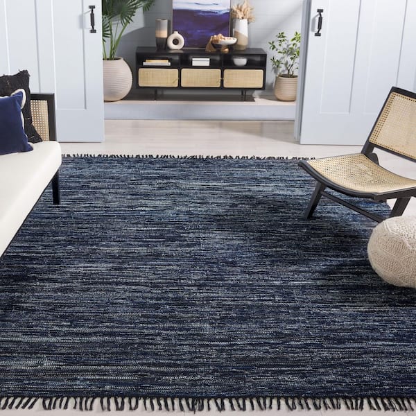 Rag 8 ft. x 10 ft. Navy/Black Abstract Striped Area Rug
