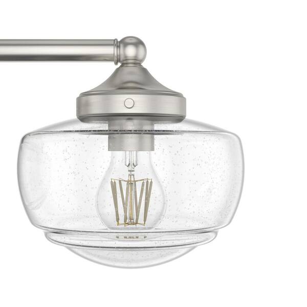 Hunter - Saddle Creek 23.5 in. 3-Light Brushed Nickel Vanity Light with Seeded Glass Shades