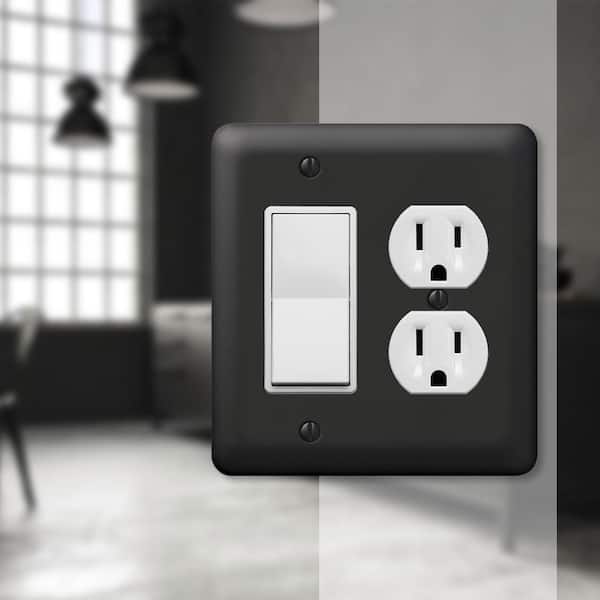 Declan 2 Gang 1-Duplex and 1-Rocker Steel Wall Plate - Black