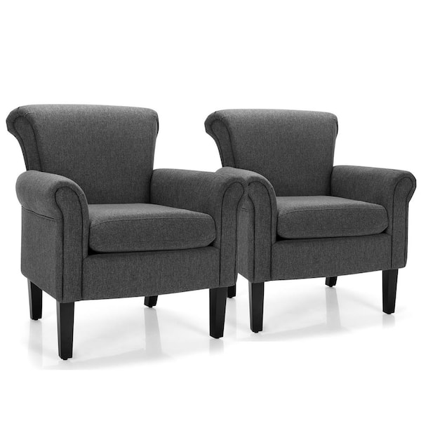 Costway Dark Gray Upholstered Fabric Accent Chairs with Rubber Wood Legs (Set of 2)