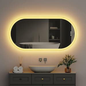 24 in. W x 48 in. H Large Oval Frameless Anti-Fog Stepless Dimming Backlit Memory Wall LED Bathroom Vanity Mirror w Plug