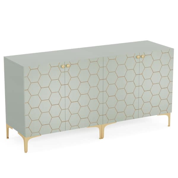 BYBLIGHT Ahlivia Light Green Wood 63 in. W Buffet Cabinet Sideboards, 31.5 in. W Accent Cabinet Set of 2 with Storage Shelves