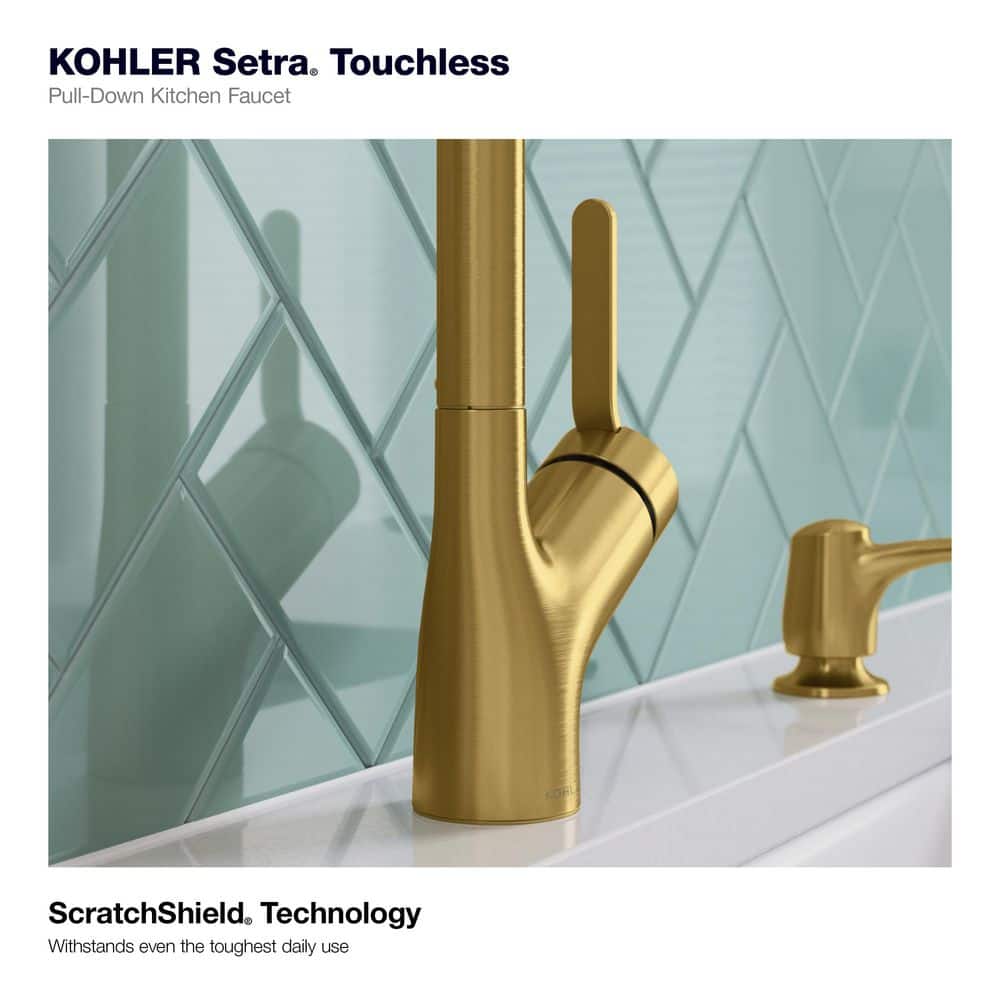 Vibrant Brushed Moderne Brass Pull-Down Kitchen Faucet with Soap Dispenser