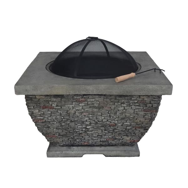 32 in. Outdoor Concrete MGO Light-Weight Wood Burning Square Fire Pit in Gray