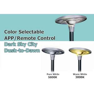 Solar Dark Gray 20W RGB LED UFO Post Path Light APP/Remote Control Commercial Residential Walkway Parking Lot