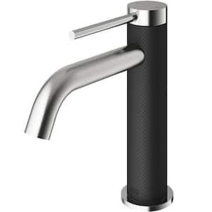 Madison Single Handle Single-Hole Bathroom Faucet in Brushed Nickel and Carbon Fiber