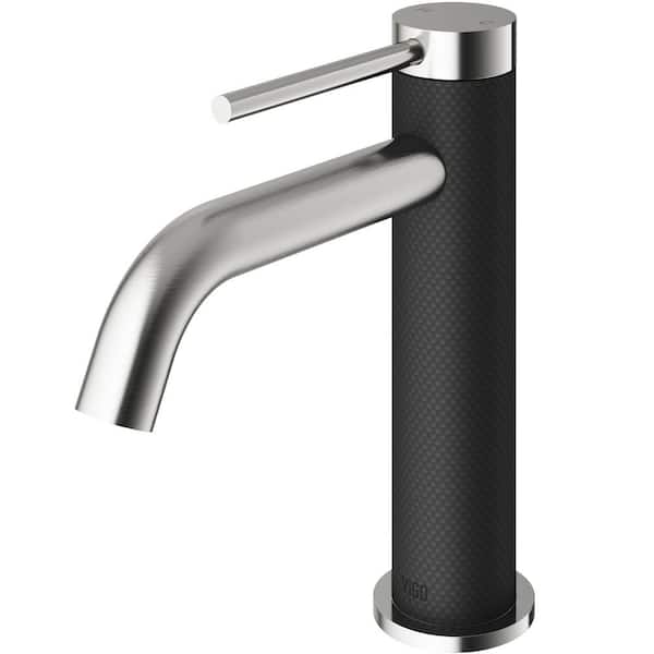 VIGO Madison Single Handle Single-Hole Bathroom Faucet in Brushed Nickel and Carbon Fiber