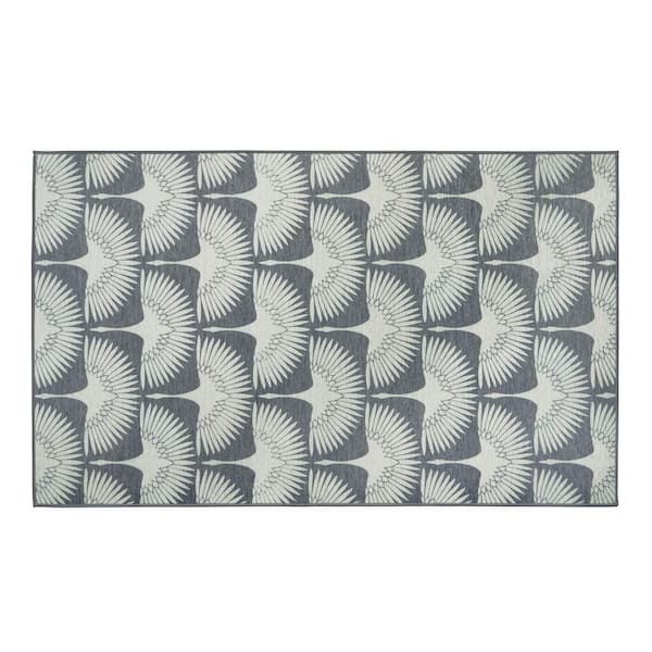 Flock Slate Grey/Off White Washable Rug 3 ft. x 5 ft. Area Rug
