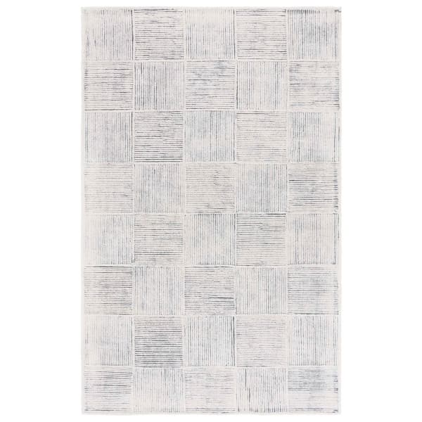 Metro 9 ft. x 12 ft. Ivory/Charcoal Striped Grid Geometric Area Rug