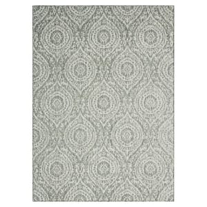 Patio Country Zoe Grey/Ivory 8 ft. x 10 ft. Moroccan Damask Indoor/Outdoor Area Rug