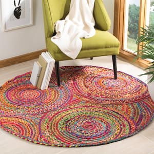 Cape Cod Red/Multi 5 ft. x 5 ft. Round Geometric Area Rug