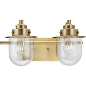 Northlake Collection 15.5 in. 2-Light Vintage Brass Clear Glass Transitional Vanity Light