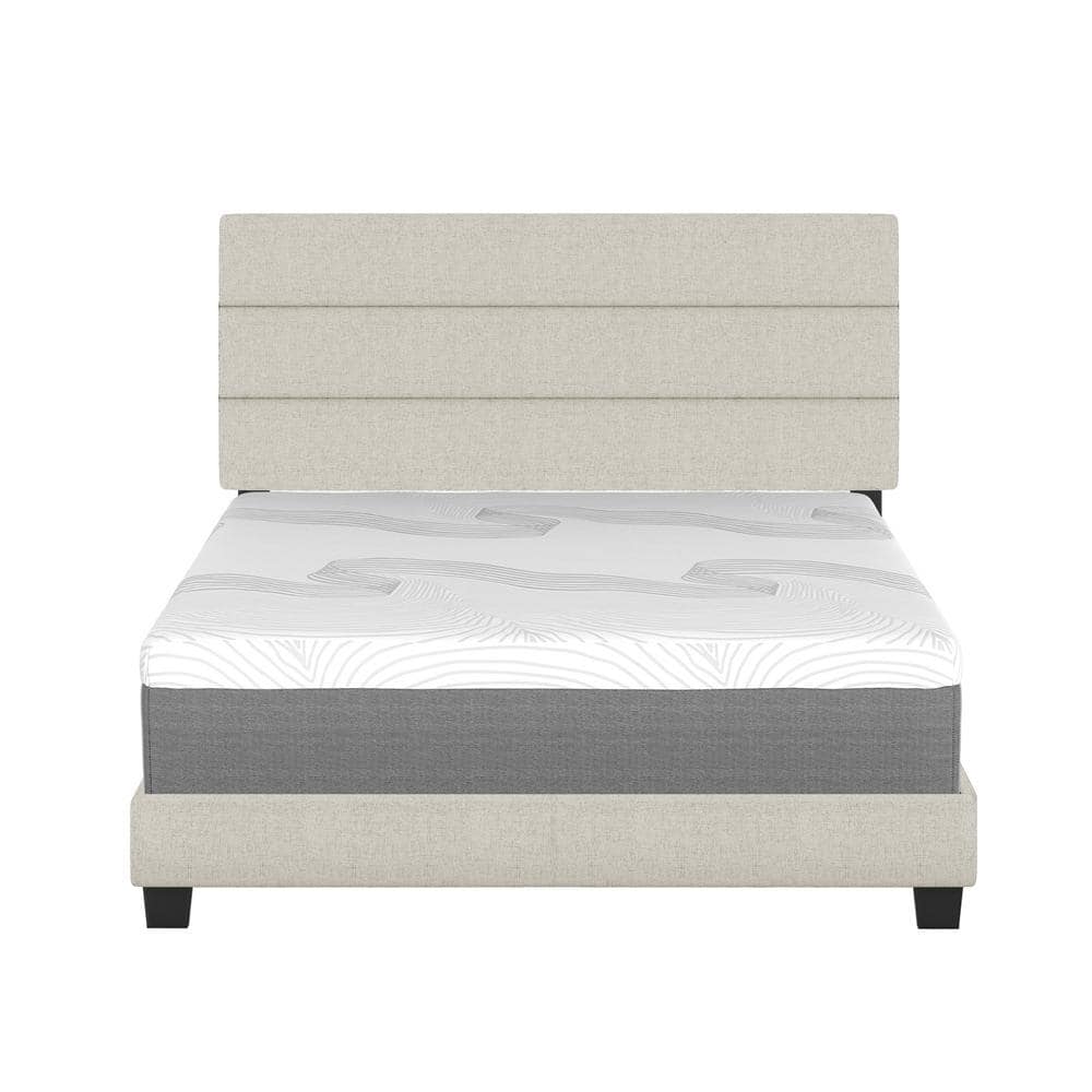 Sicily Full Upholstered Linen Platform Bed with Tufted Headboard